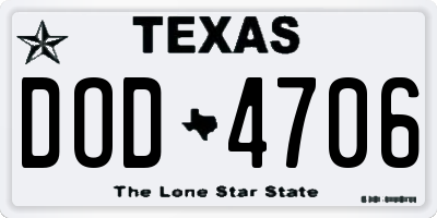 TX license plate DOD4706