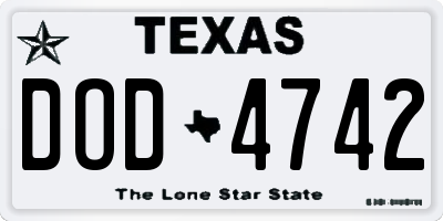 TX license plate DOD4742