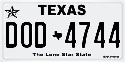 TX license plate DOD4744