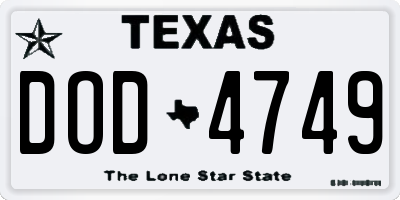 TX license plate DOD4749