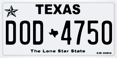 TX license plate DOD4750