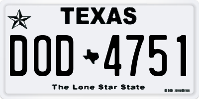 TX license plate DOD4751