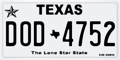 TX license plate DOD4752