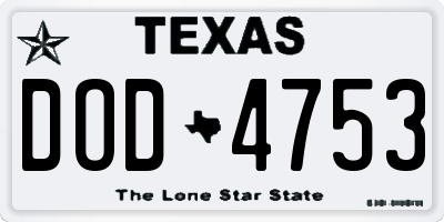 TX license plate DOD4753