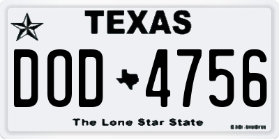TX license plate DOD4756