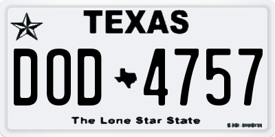 TX license plate DOD4757