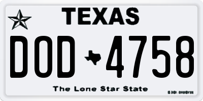 TX license plate DOD4758