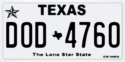 TX license plate DOD4760