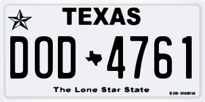 TX license plate DOD4761