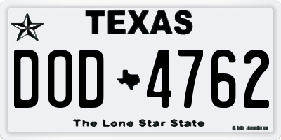 TX license plate DOD4762