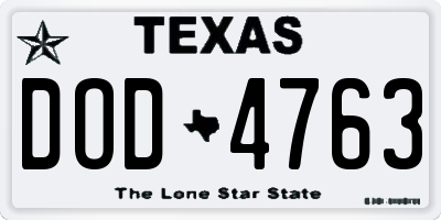TX license plate DOD4763