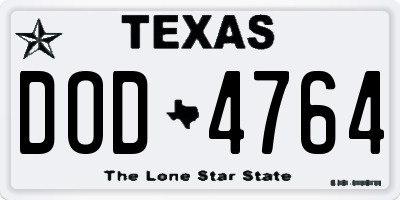 TX license plate DOD4764