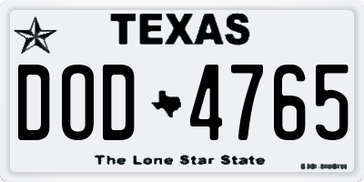 TX license plate DOD4765