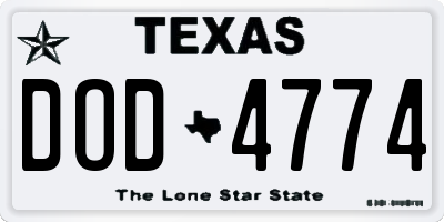 TX license plate DOD4774