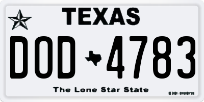 TX license plate DOD4783