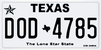 TX license plate DOD4785