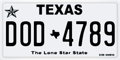 TX license plate DOD4789