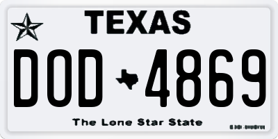 TX license plate DOD4869
