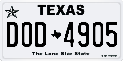 TX license plate DOD4905
