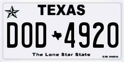 TX license plate DOD4920