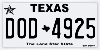TX license plate DOD4925