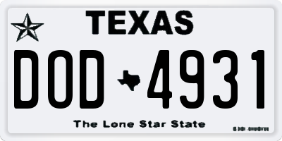 TX license plate DOD4931
