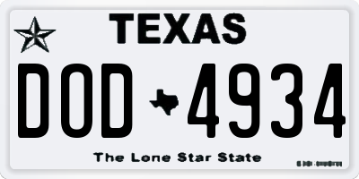 TX license plate DOD4934