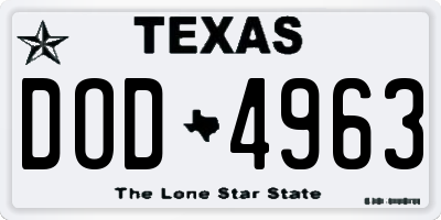 TX license plate DOD4963