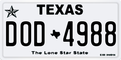 TX license plate DOD4988