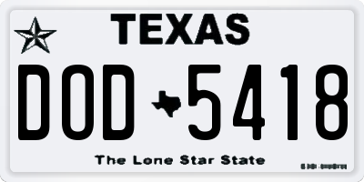 TX license plate DOD5418