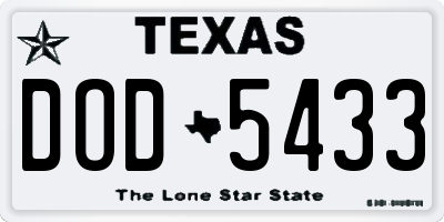 TX license plate DOD5433