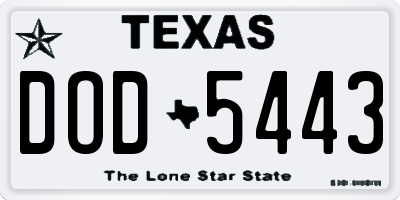 TX license plate DOD5443