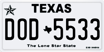 TX license plate DOD5533