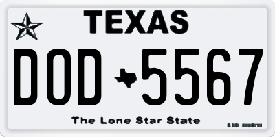 TX license plate DOD5567