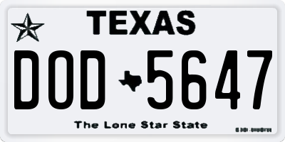 TX license plate DOD5647