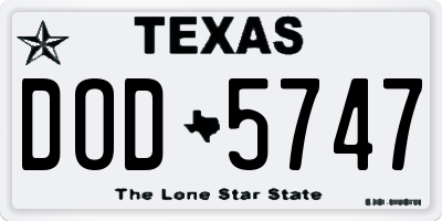 TX license plate DOD5747