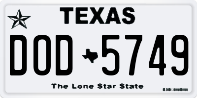 TX license plate DOD5749