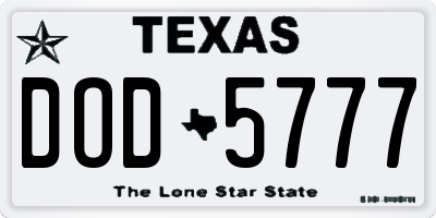 TX license plate DOD5777