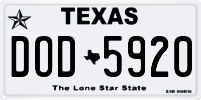 TX license plate DOD5920