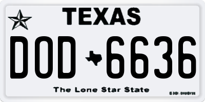 TX license plate DOD6636