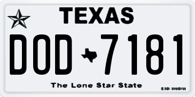 TX license plate DOD7181