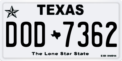 TX license plate DOD7362