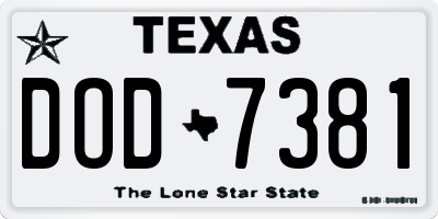 TX license plate DOD7381