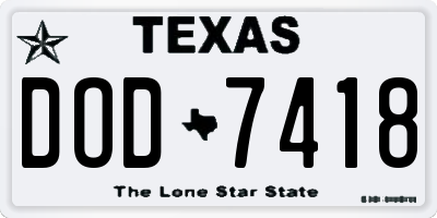 TX license plate DOD7418