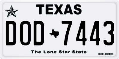 TX license plate DOD7443