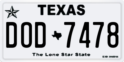 TX license plate DOD7478