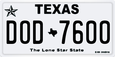 TX license plate DOD7600