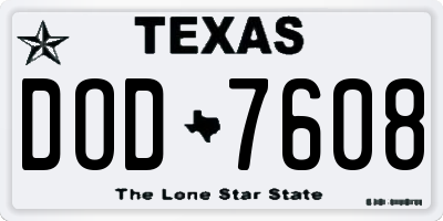 TX license plate DOD7608