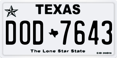 TX license plate DOD7643