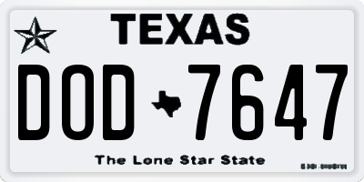 TX license plate DOD7647